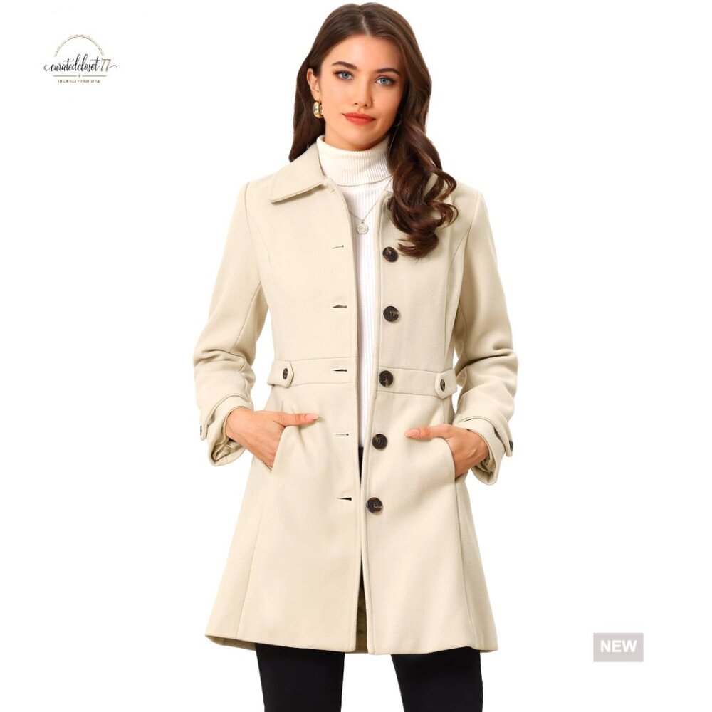 Women's Winter Pea Coat Overcoat with Pockets Belted Cuffs Fully Lined